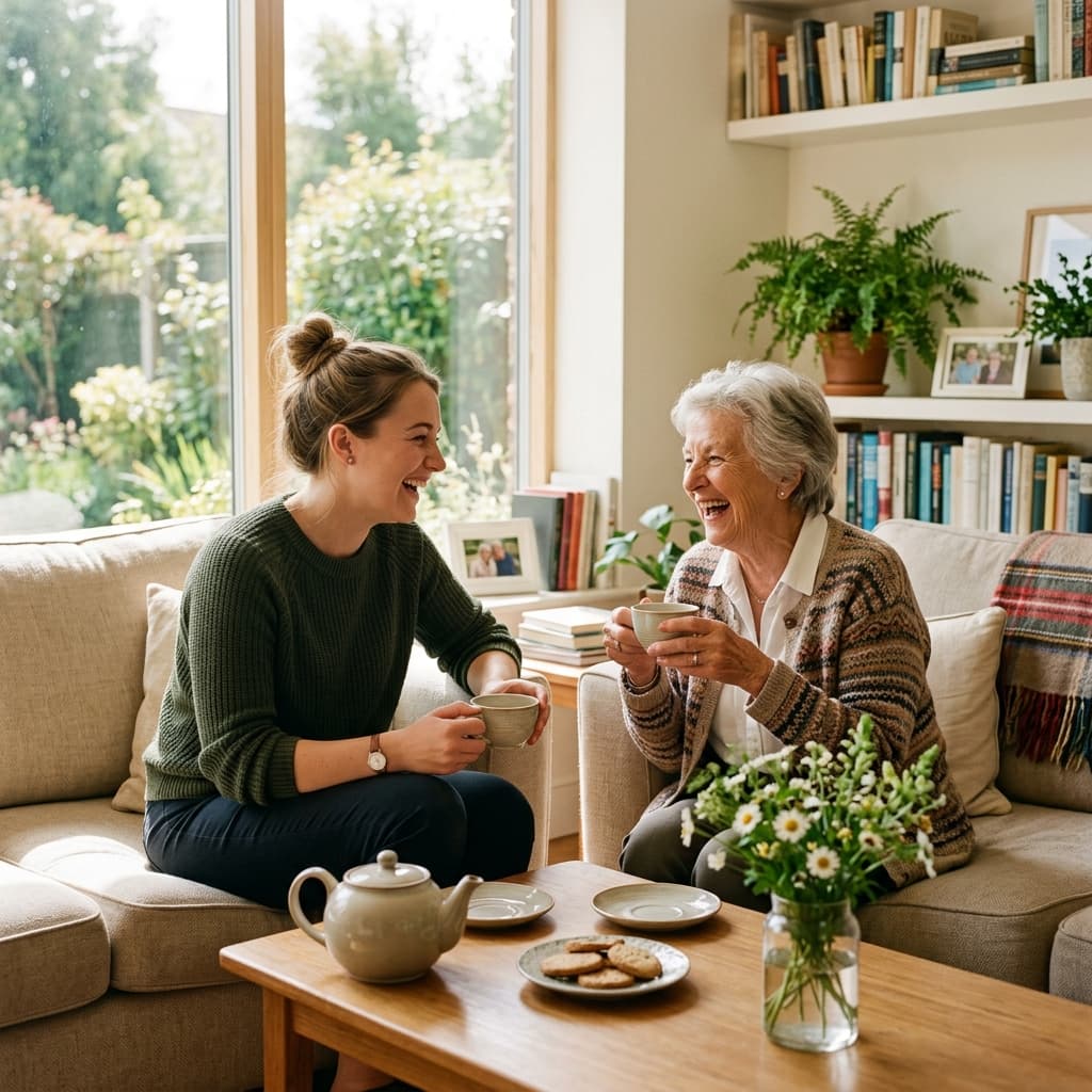 LifeCompi Pal sharing a joyful moment with senior client